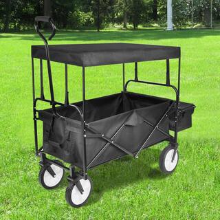 Kahomvis Heavy Duty Folding Portable Steel Hand Cart in Balck with Removable Canopy and 8 in. Wheels Mile-LKD0-TSYU