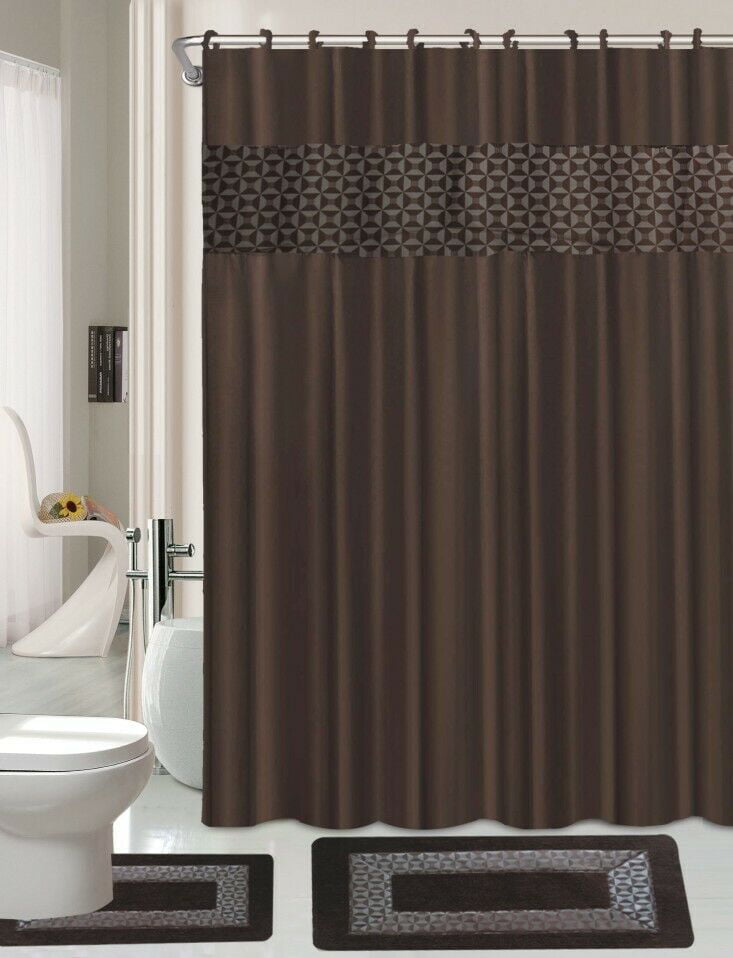 15-pc fresco brown high quality jacquard bathroom bath rug set washable anti slip rug 17