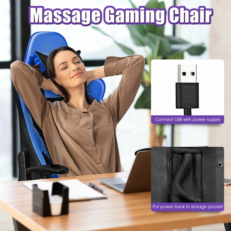 High Back E-Sport Massage Gaming Chair with Footrest & Headrest, Ergonomic PU Leather Gaming Seat, Video Game Chair Computer Chair