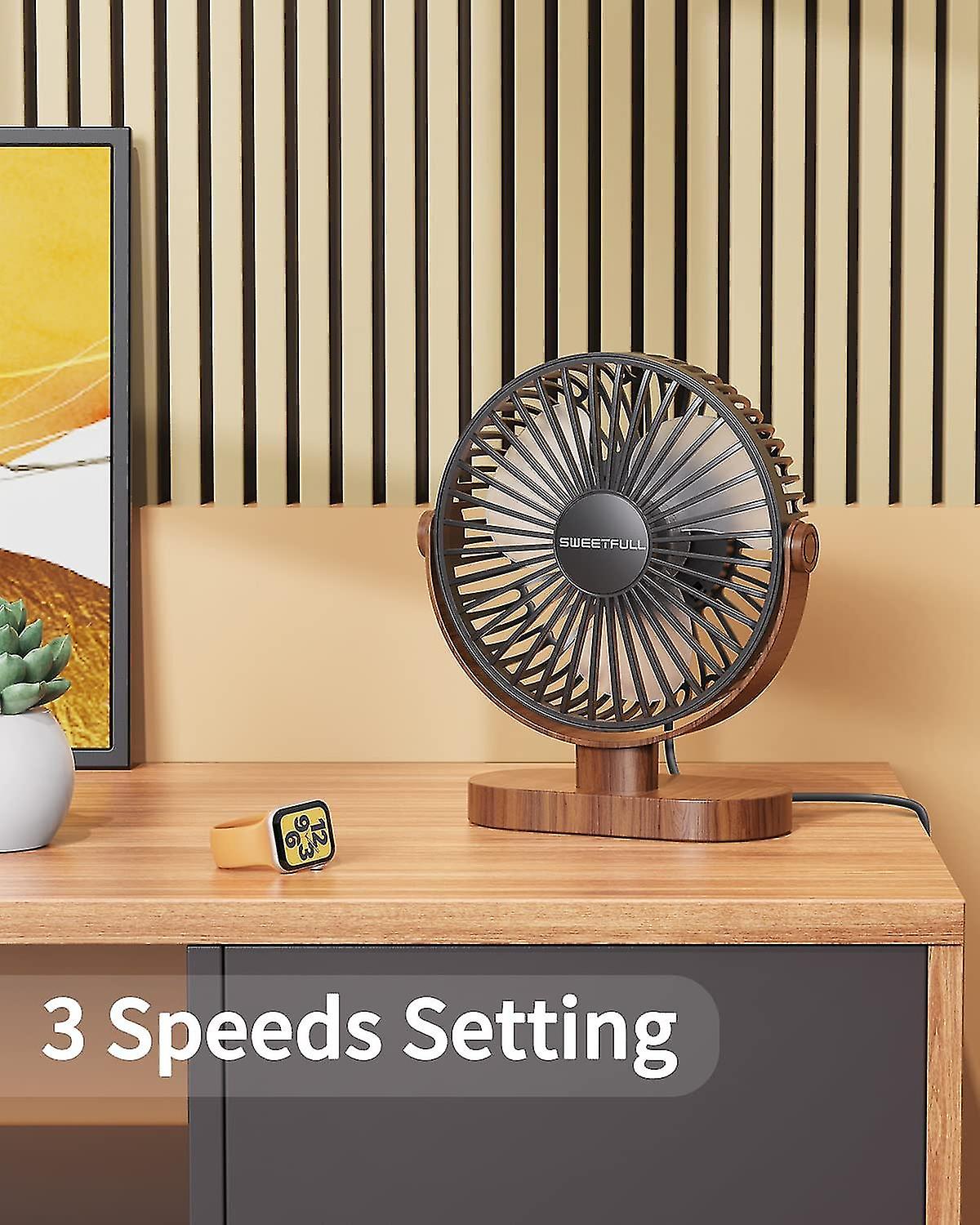 6.4 Inch Usb Small Desk Fan， Quiet Portable Desktop Table Fan， 360 Adjustment Personal Mini Fan For Home Office Car Outdoor Travel (black Wood Grain)