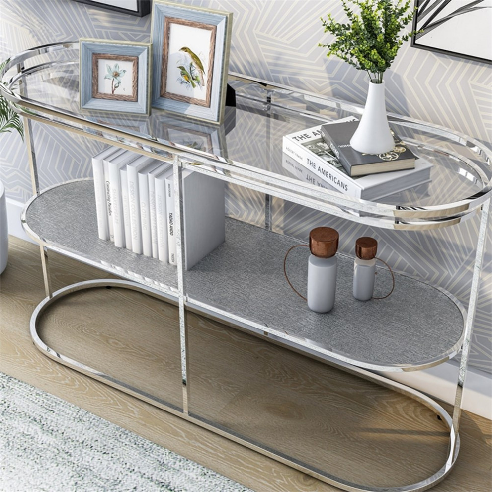 Furniture of America Ludington Metal 1 Shelf Waterfall Sofa Table in Chrome   Contemporary   Console Tables   by Homesquare  Houzz