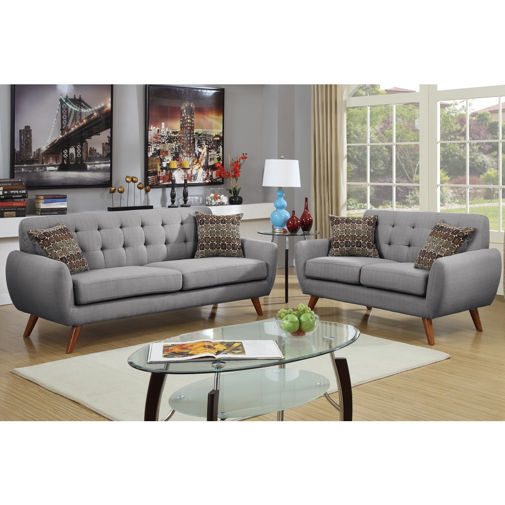 Bobkona Sonya Linen Like 2 Piece Sofa and Loveseat Set