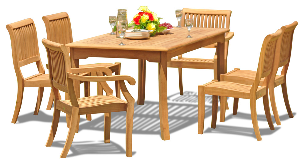 7 Piece Dining Set  71 quotRectangle Table  6 Arbor Stacking Arm/Armless Chairs   Traditional   Outdoor Dining Sets   by Teak Deals  Houzz