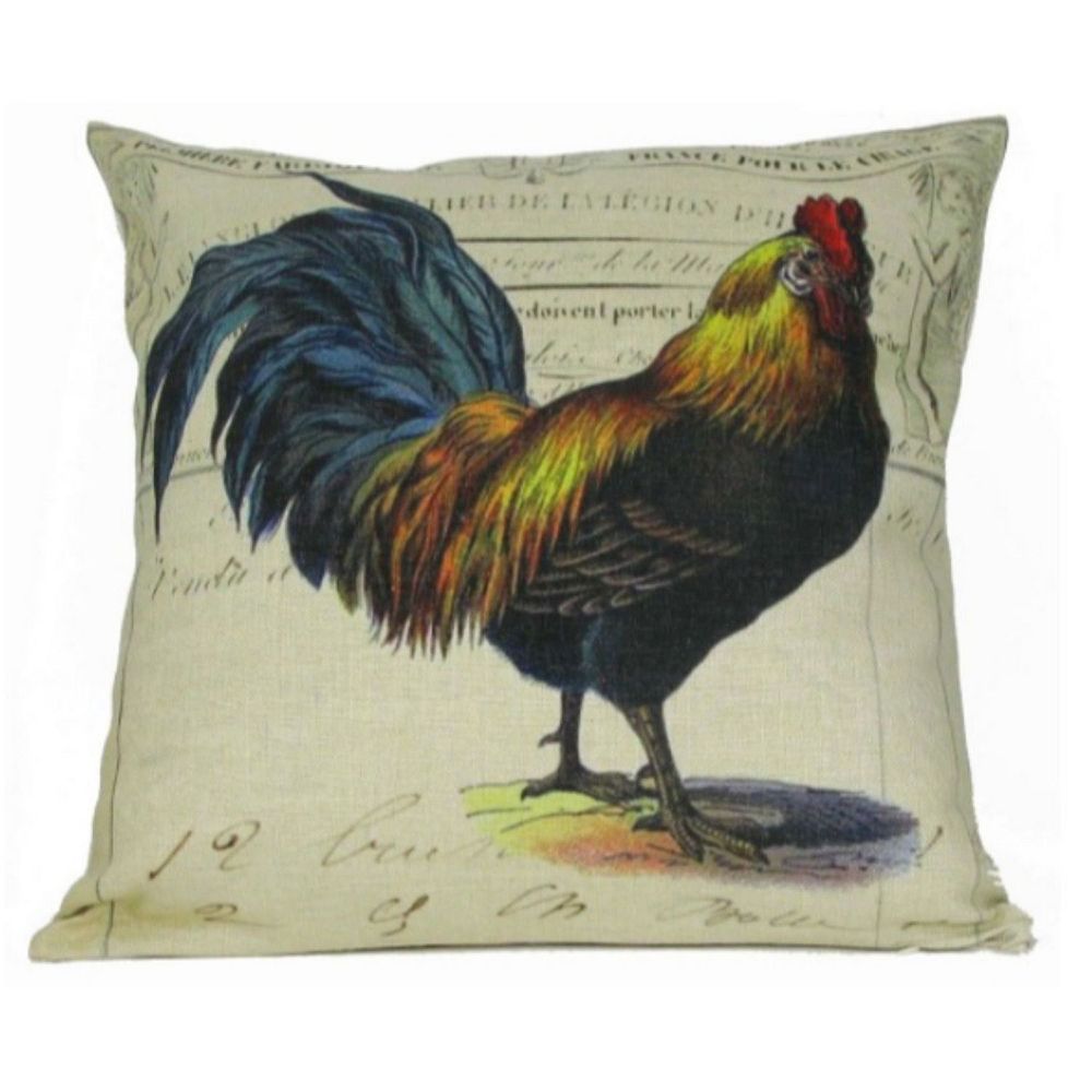 18 Brown and Blue Rooster with Country Rustic Tail Throw Pillow Cover