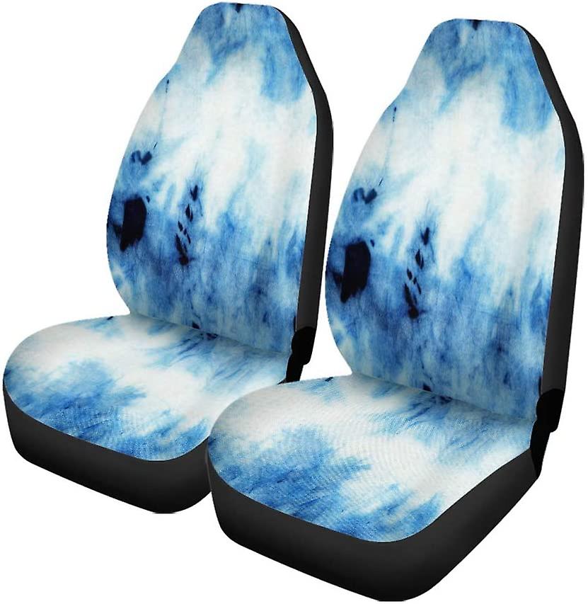 Set Of 2 Car Seat Covers Tie Dye Pattern Of Indigo Color On White Silk Universal Auto Front Seats Protector Fits For Car，suv Sedan，truck D---42627