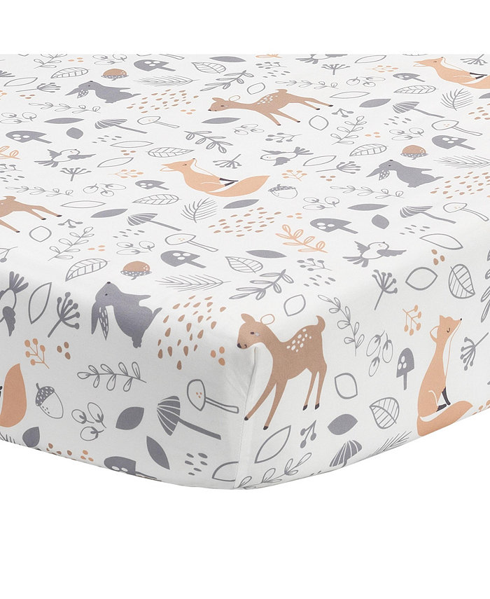 Bedtime Originals Deer Park White Gray Woodland Animals Baby Fitted Crib Sheet