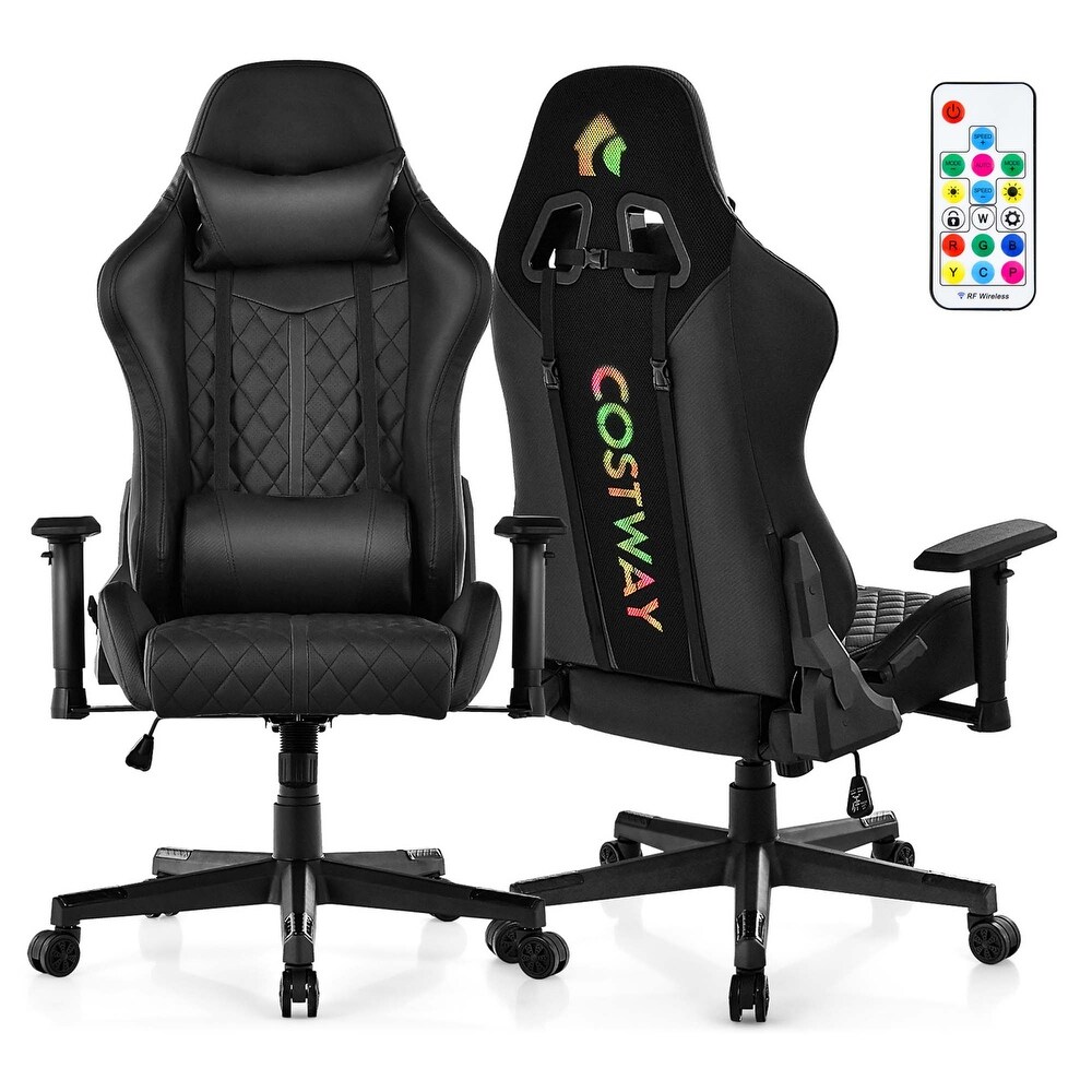 Costway Gaming Chair with RGB LED Lights Racing Game Chair with Meta