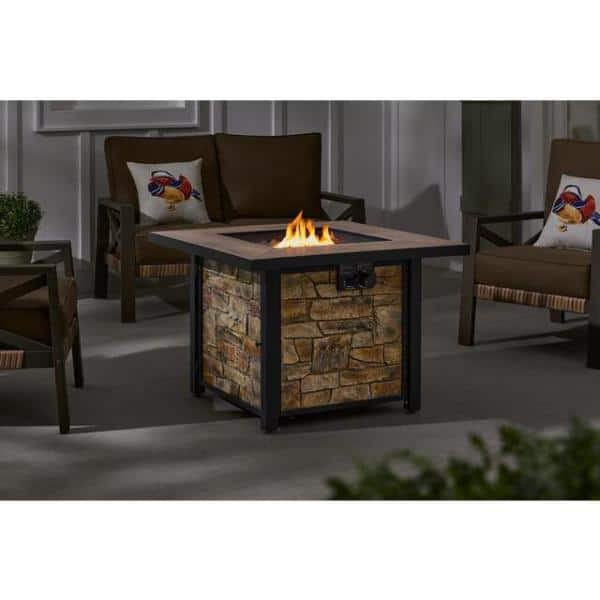 Hampton Bay 36 in. W x 25.2 in. H Square Fire Table with Porcelain Tile Tabletop FP21533-Z