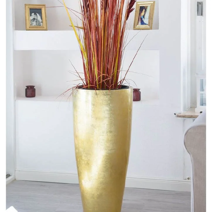 Gold Finishing Metal Flower Planter Home and Outdoor Decoration Stainless Steel Flower Display Vase Floor Planter