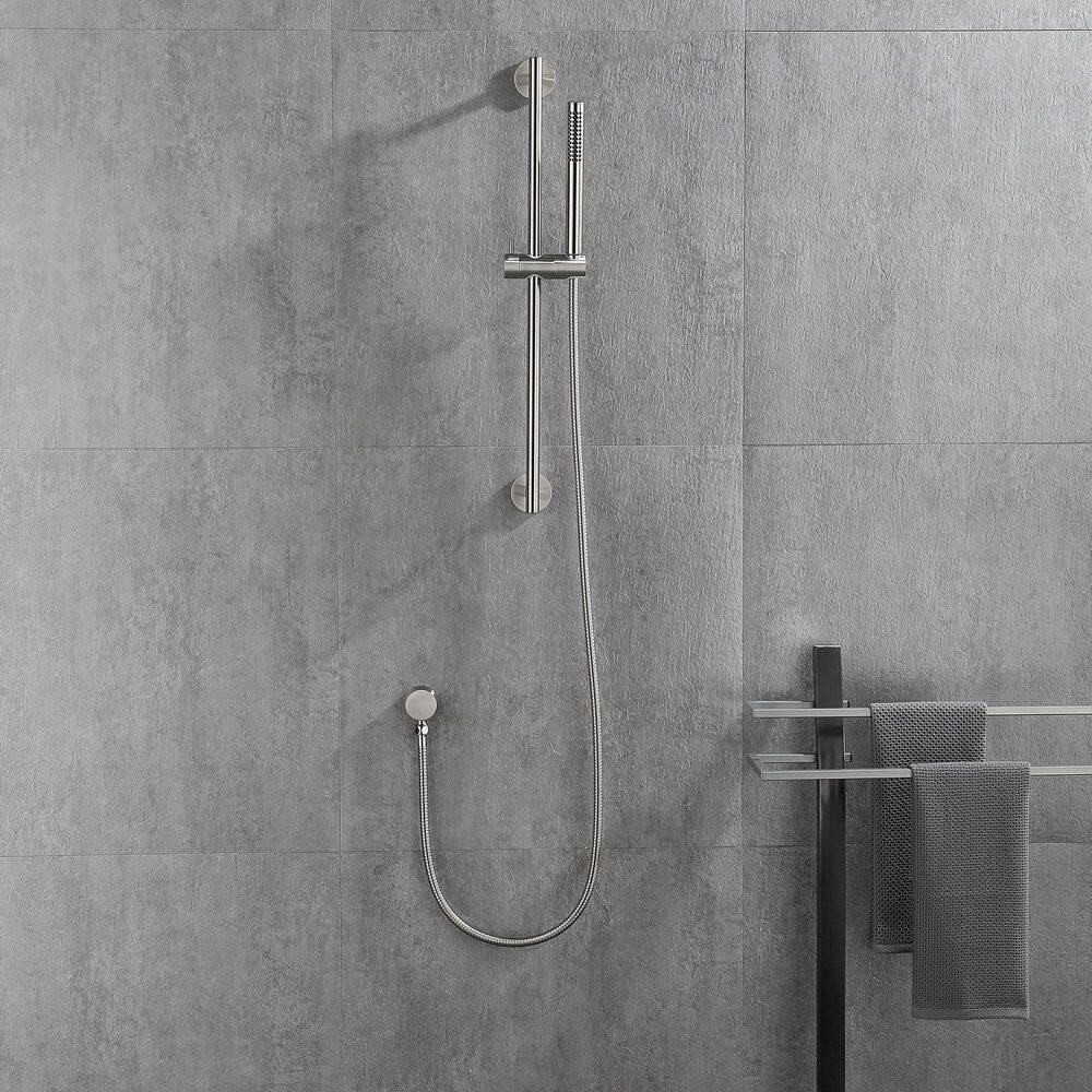 WELLFOR 1-Spray Wall Bar Shower Kit with Hand Shower in Brushed Nickel WA3003NS