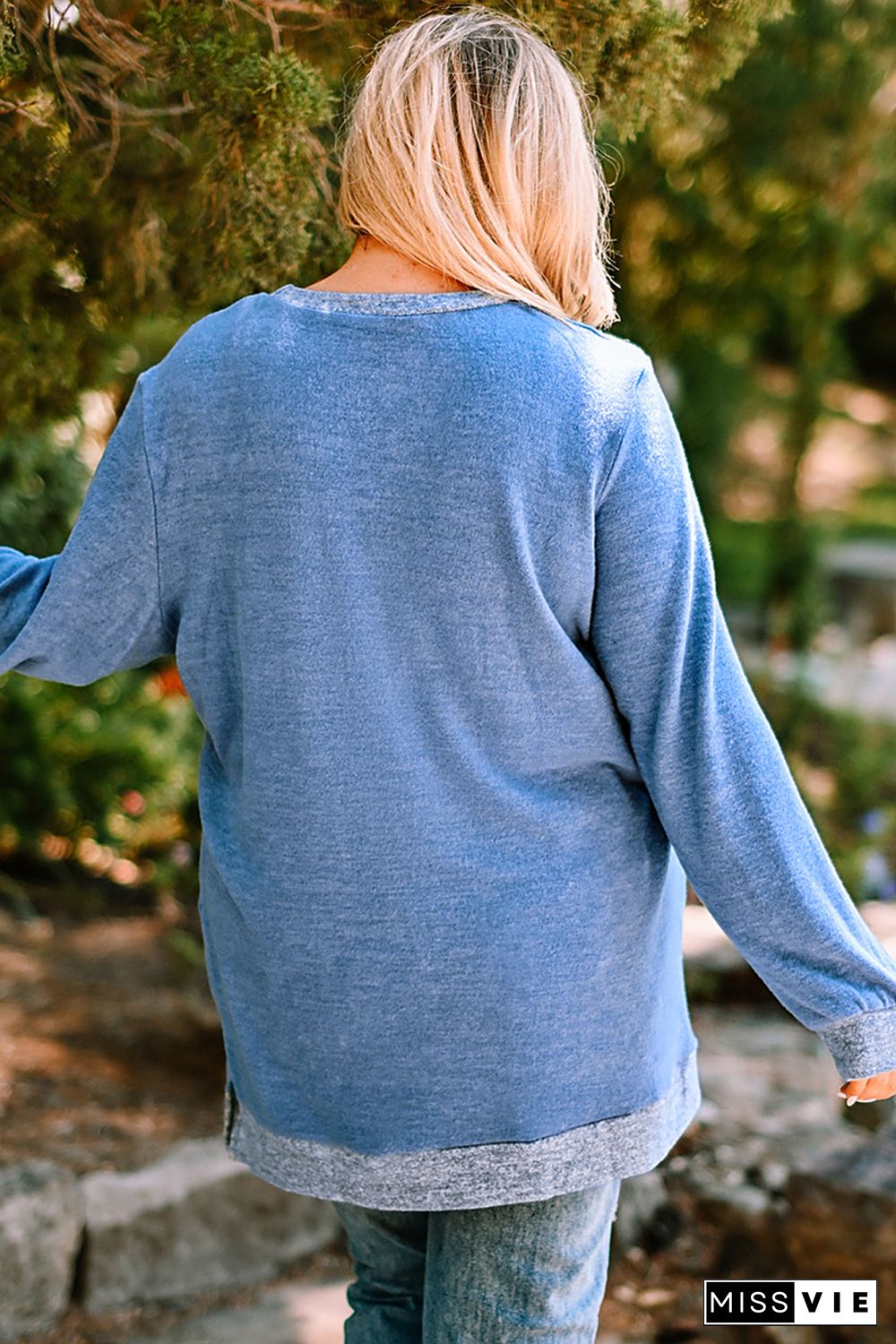 Sky Blue Plus Size Long Sleeve Pullover Sweatshirt