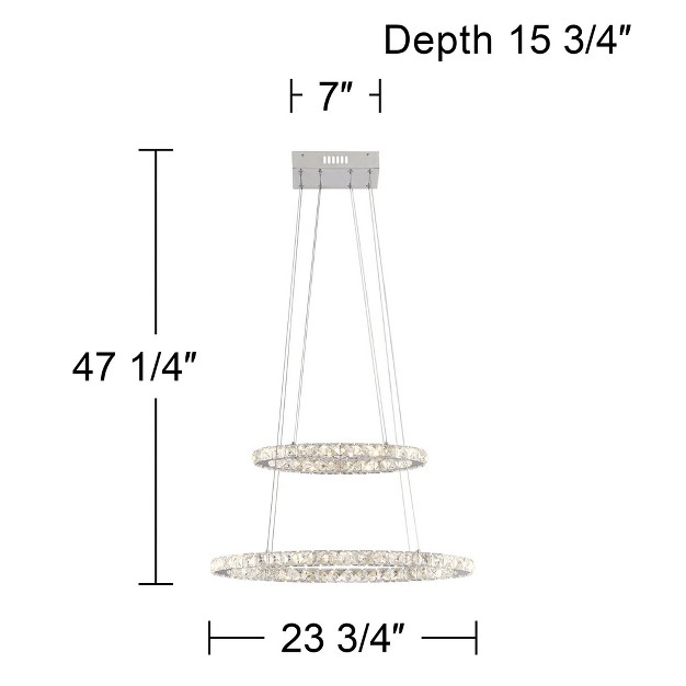 Wide Modern 2 ring Led Clear Crystal Glass For Dining Room House Foyer Kitchen Island Entryway