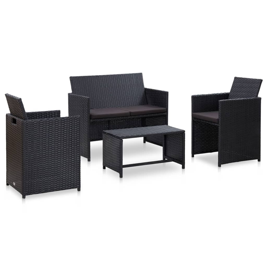 4 Piece Patio Lounge Set with Cushions Poly Rattan Black - Overstock - 36363771