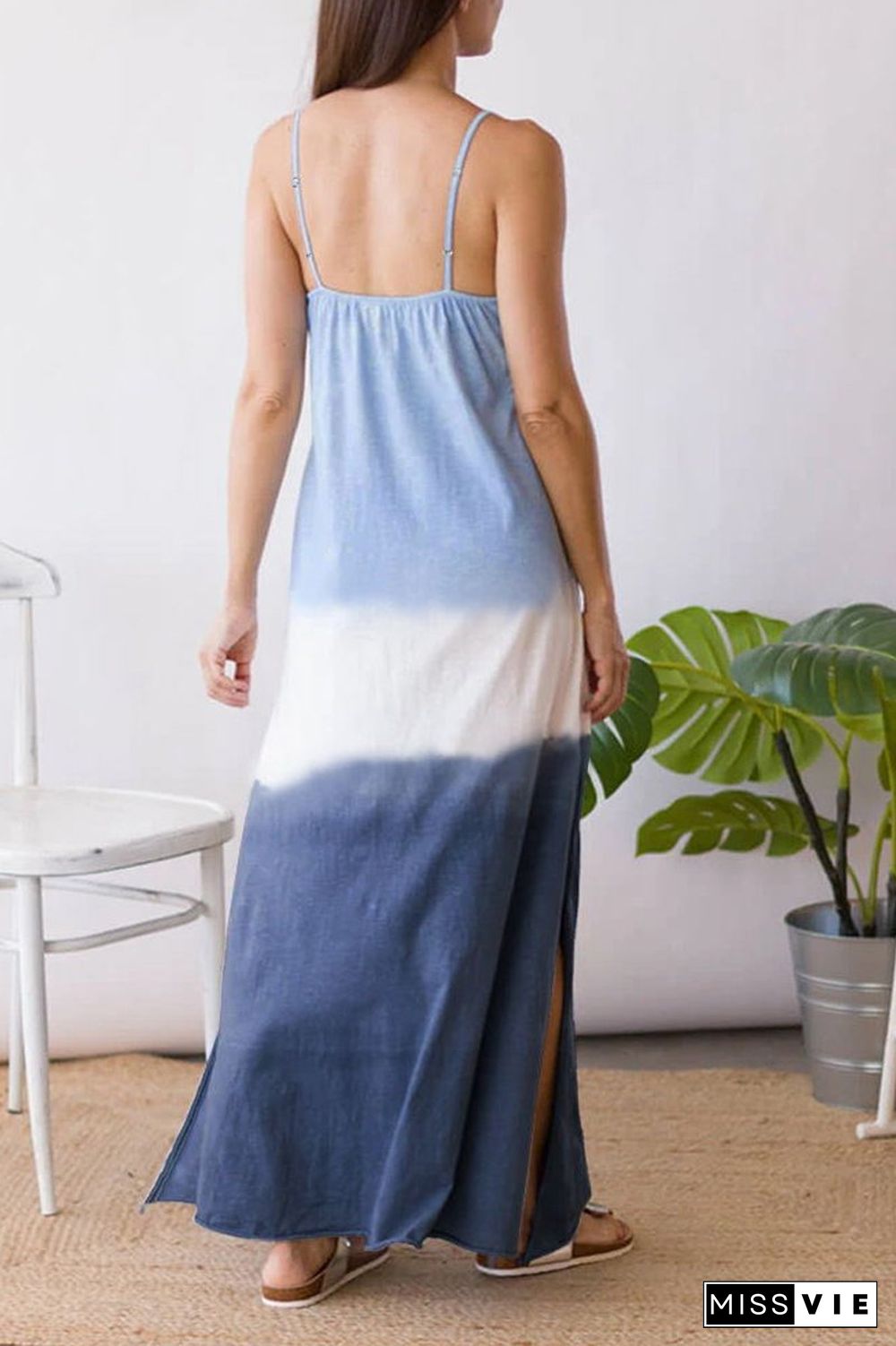 Gradient Color Slit Sleeveless Maxi Dress