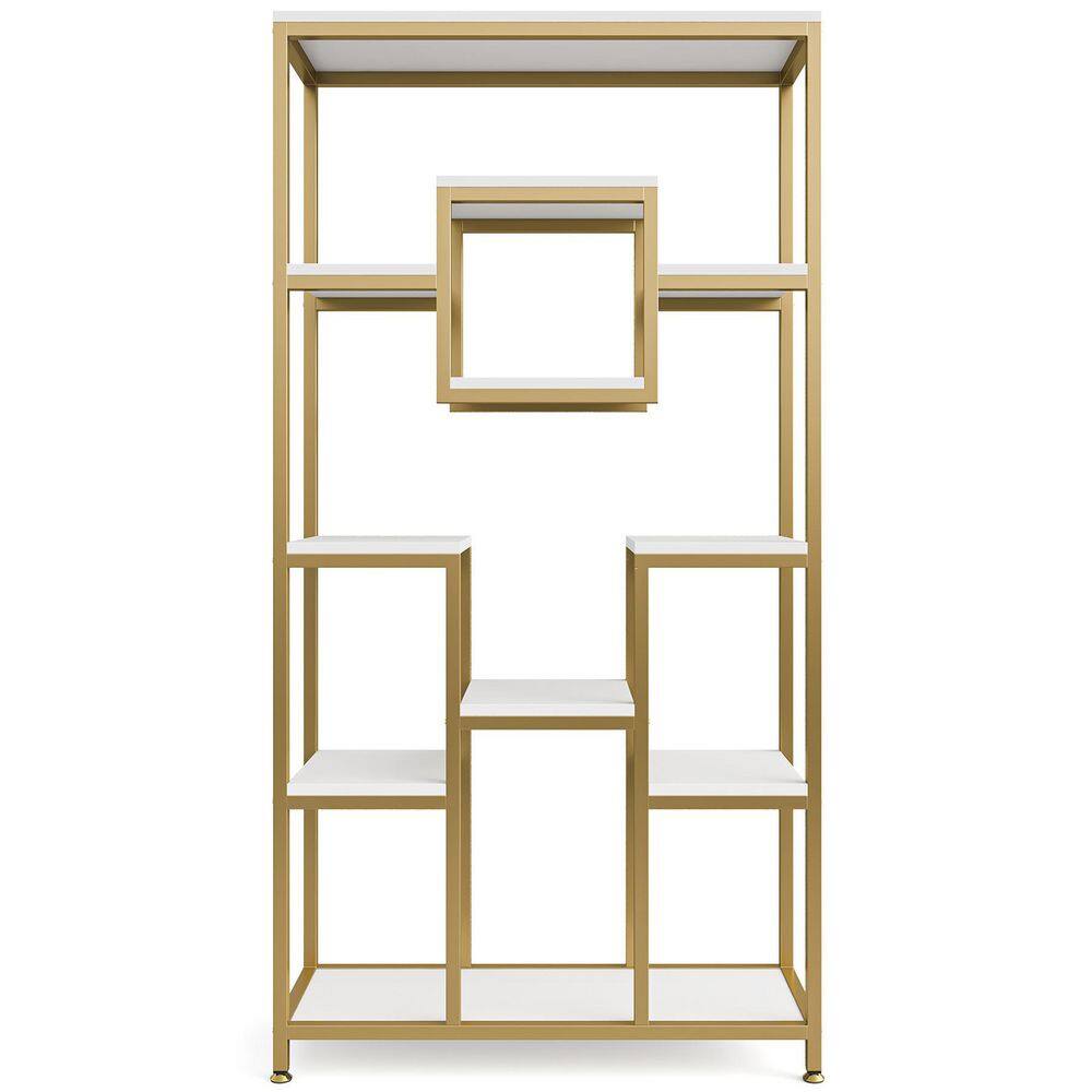 TRIBESIGNS WAY TO ORIGIN Frailey 71 in. Gold White Tall 11-Tier Large Open Display Bookshelf Geometric Cubed Bookcase Modern Storage Home Office HD-XK00191-WZZ