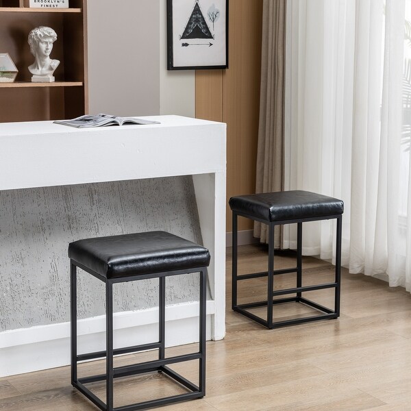 Set of 2 Counter Height Bar Stools with Footrest， Simple Style PU Chairs