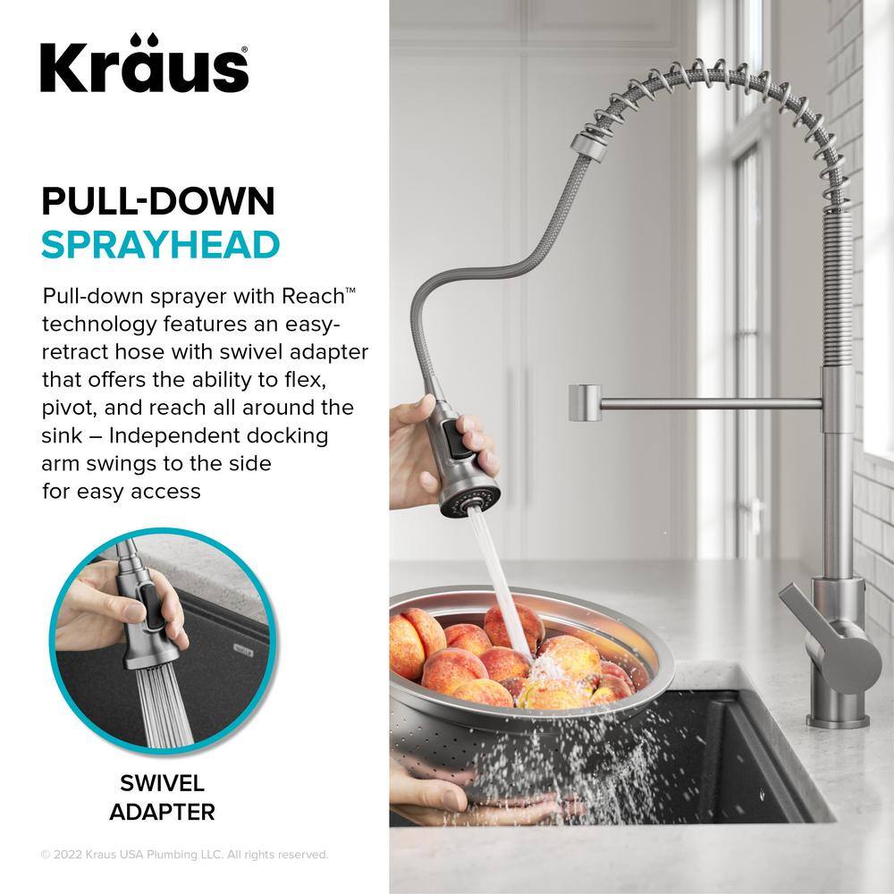 KRAUS Britt Commercial Style Pull-Down Single Handle Kitchen Faucet in Matte BlackSpot Free Black Stainless Steel KPF-1691MBSFSB