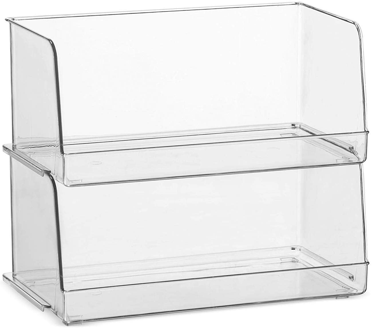 Set Of 4 Clear Pantry Organizer Bins Stackable Household Plastic Food Storage Basket with Wide Open Front for Kitchen， Countertops， Cabinets， Refrigerator， Freezer， Bedrooms， Bathrooms - 12 Wide