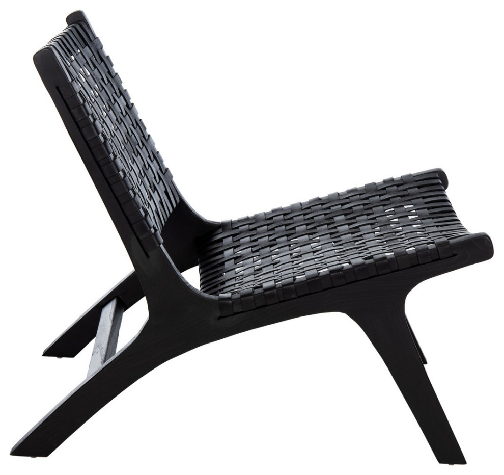 Lana Leather Woven Arm Chair Black   Midcentury   Armchairs And Accent Chairs   by Peachtree Fine Furniture  Houzz