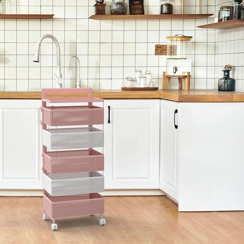 Rotating Kitchen Storage Rack With Handle， Fruit Vegetable Storage Shelf， Rolling Storage Cart