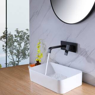 Boyel Living Single-Handle Wall Mount Bathroom Faucet for Vessel Sink with Deck plate in Matte Black BLWF0197-1MB