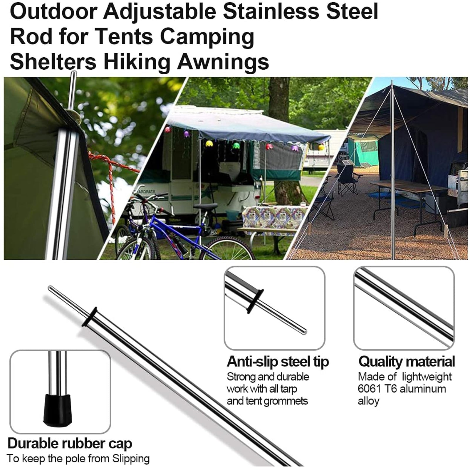 SAN LIKE Telescoping Tarp Poles Adjustable Tent Poles for Tarp Canopy Poles for Camping Canopy Awning Shelter Backpacking Hiking - (Adjustable Length - Steel Increase Thinckness)