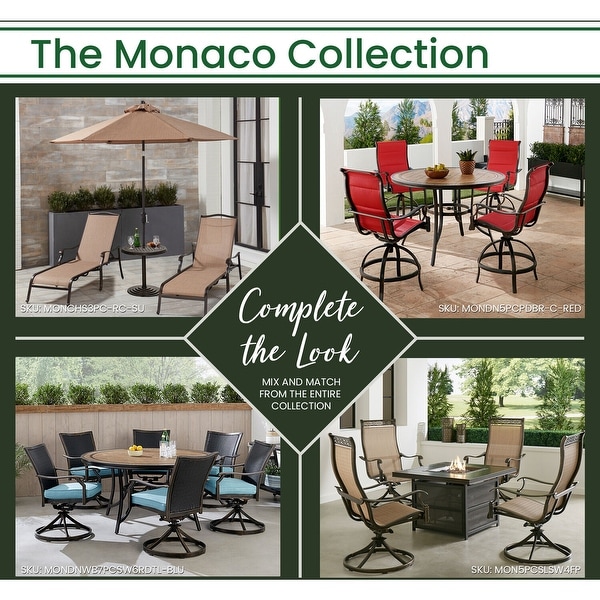 Hanover Monaco 7Piece Outdoor Dining Set with 6 Sling Swivel Rockers and a 60in. TileTop Table