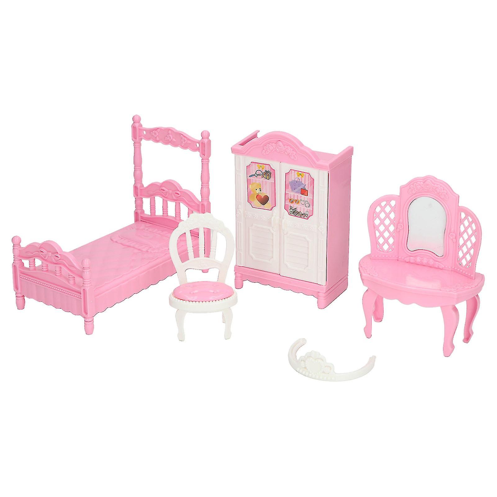 Bedroom Pretend Toy Bed Closet Dressing Table Easy Assemble Dollhouse Decoration Accessories