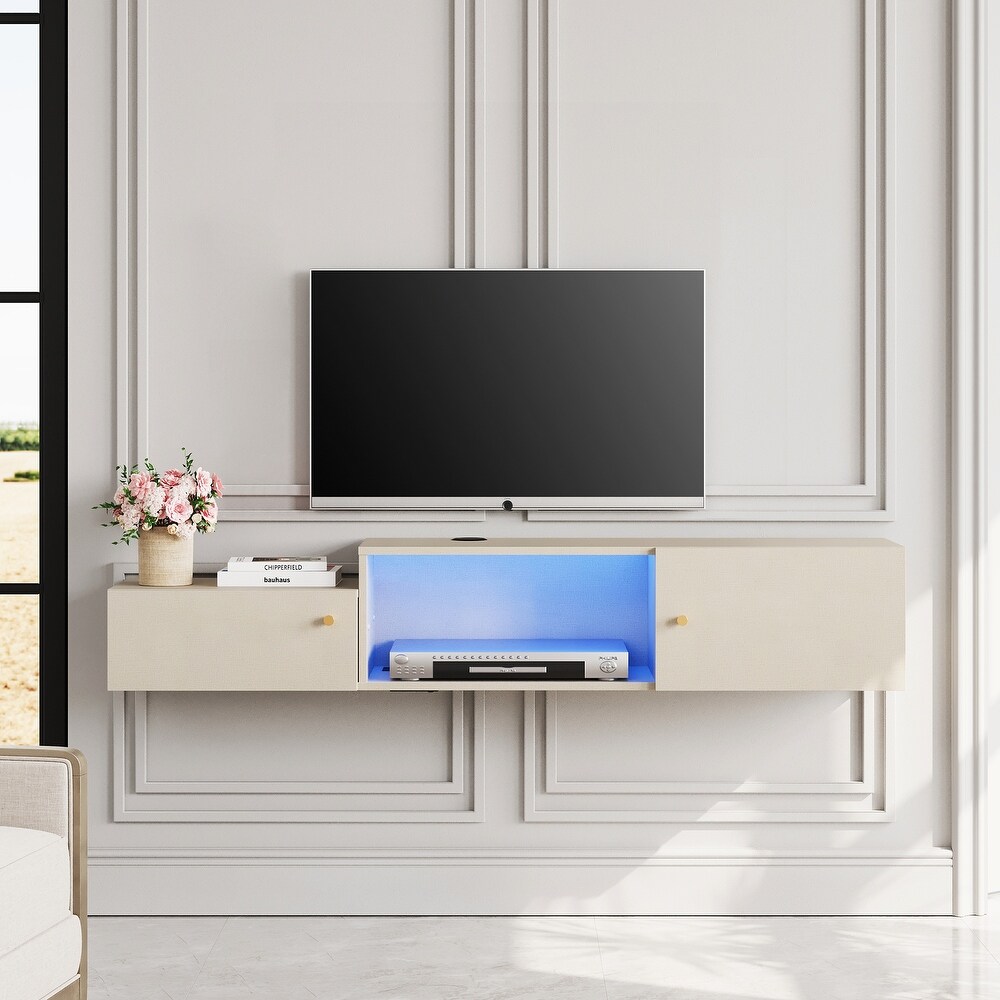 Floating LED Light TV Stand with Charging Station