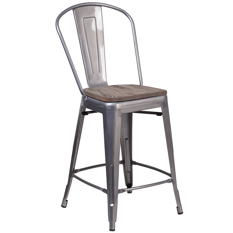 Flash Furniture 24-in. Counter-Height Stool with Wood Seat