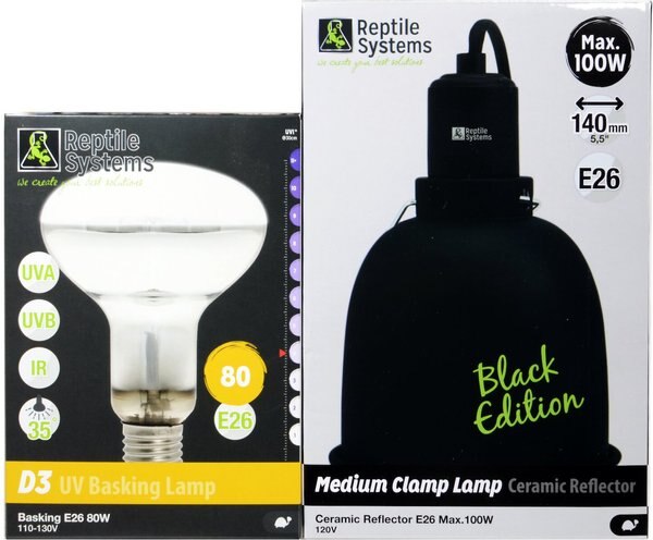 Reptile Systems 80 Watt D3 Basking Lamp and Black Clamp Lamp Bearded Dragon Kit