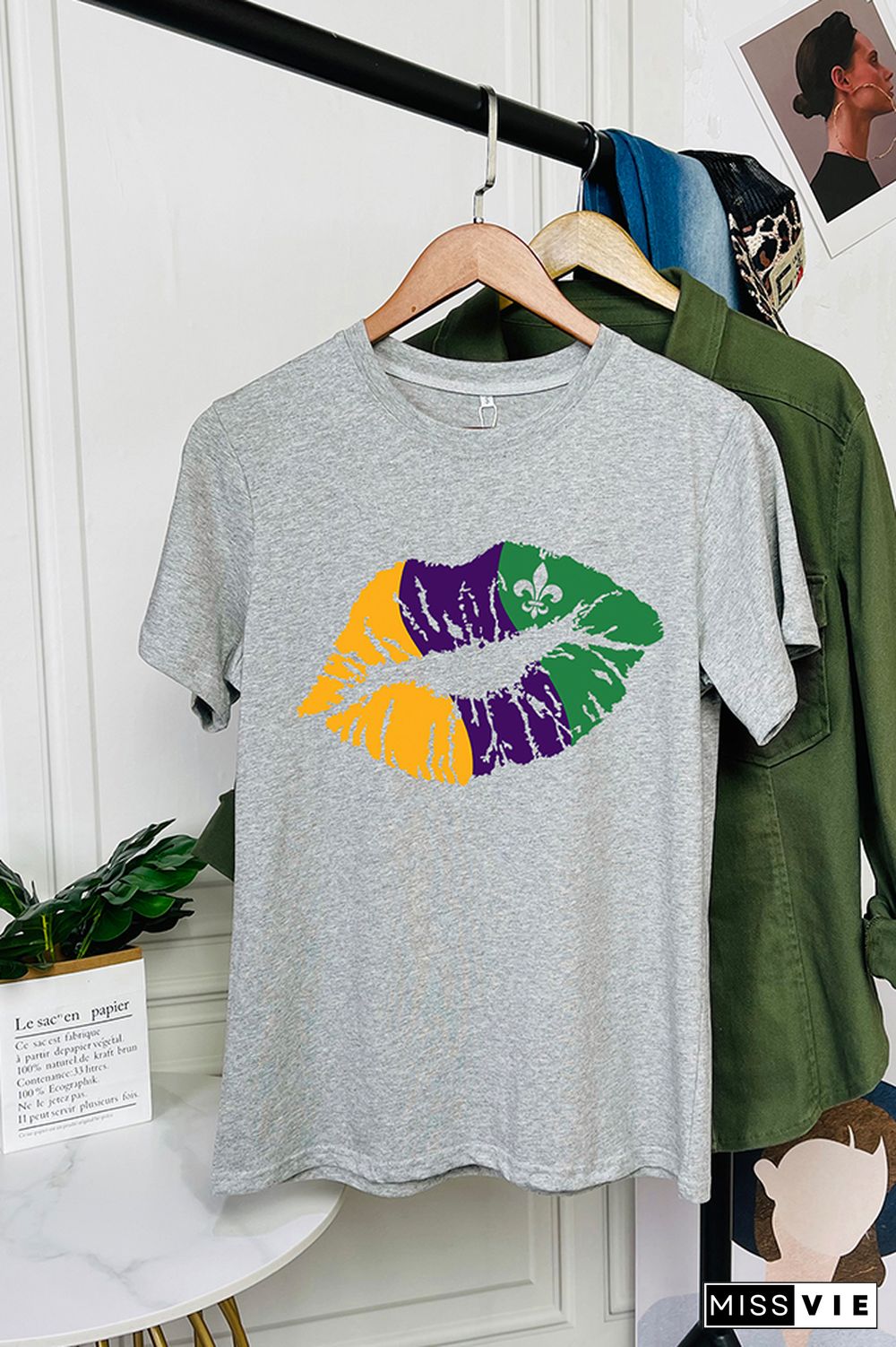 Mardi Gras Lip Short Sleeve Graphic Tee Wholesale