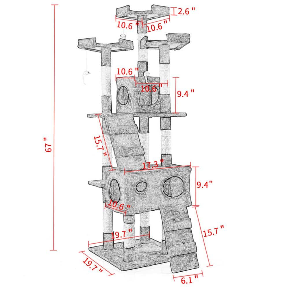 COZIWOW 67 in. H Multi-Level Cat Tree Gray Kitten Condo CW12W0052