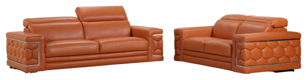 HomeRoots 71 quotX 41 quotX 29 quotModern Camel Leather Sofa And Loveseat   Contemporary   Living Room Furniture Sets   by UStradeENT LLC  Houzz