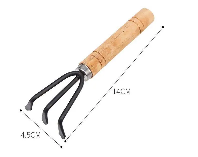 Wholesales Gardening Accessories Portable Lawn Shovels Three Tooth Rake Multi Mini Gardening Hand Tools Kits With Wooden Handle