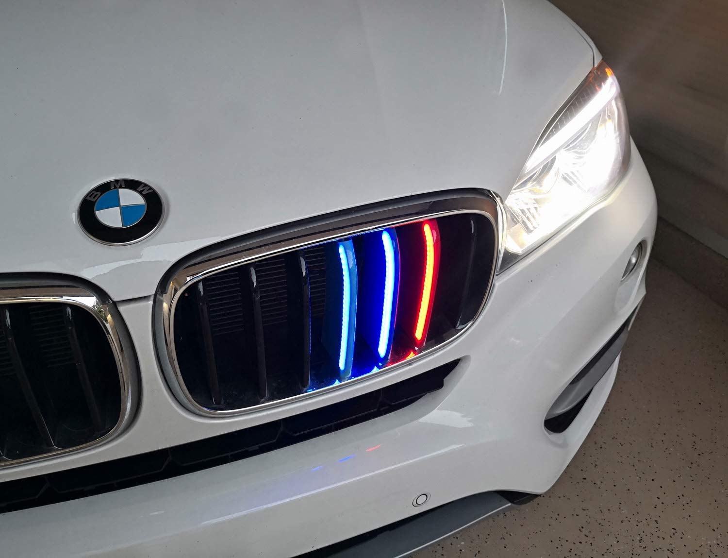 iJDMTOY LED Illuminated M-Color， LED Front Grille Insert Trims Compatible With 2014-18 BMW X5 and 2015-16 X6 7-Beam Standard Center Kidney Grill