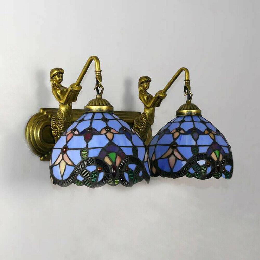 MONIPA  Stained Glass Style Vanity Lighting Wall Sconce Lamps with Shade Blue