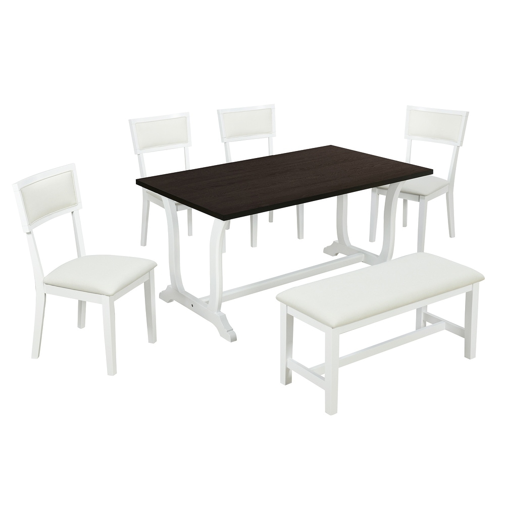 Luxury 6 Piece Breakfast Nook Dining Table Set w/Upholstered Bench and Side Chairs   Rectangular Table for Living Room