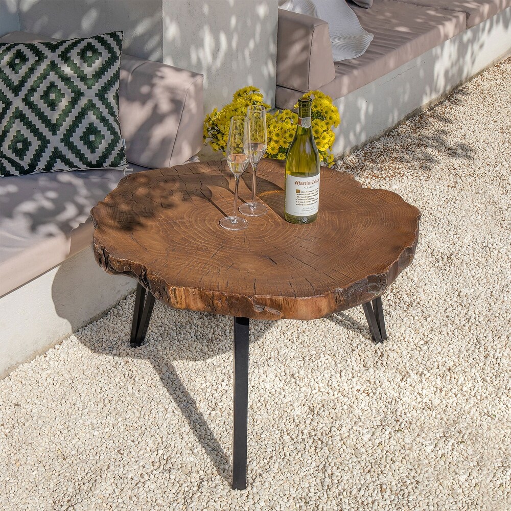 COSIEST Faux Wood Tree Slice Outdoor Coffee Table