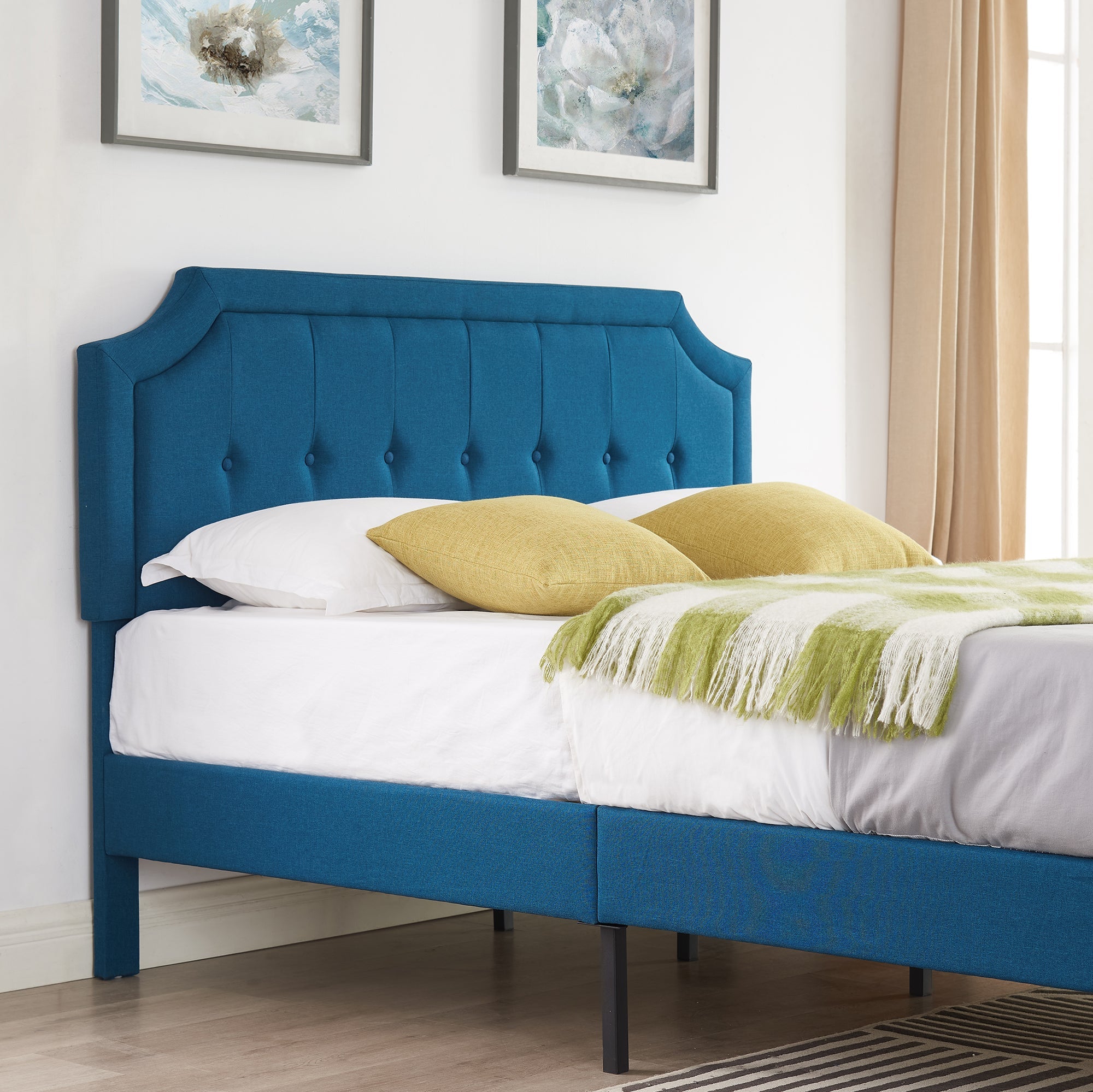 VECELO Upholstered Platform Bed with Height Adjustable Tufted Button Headboard/Mattress Foundation, Blue