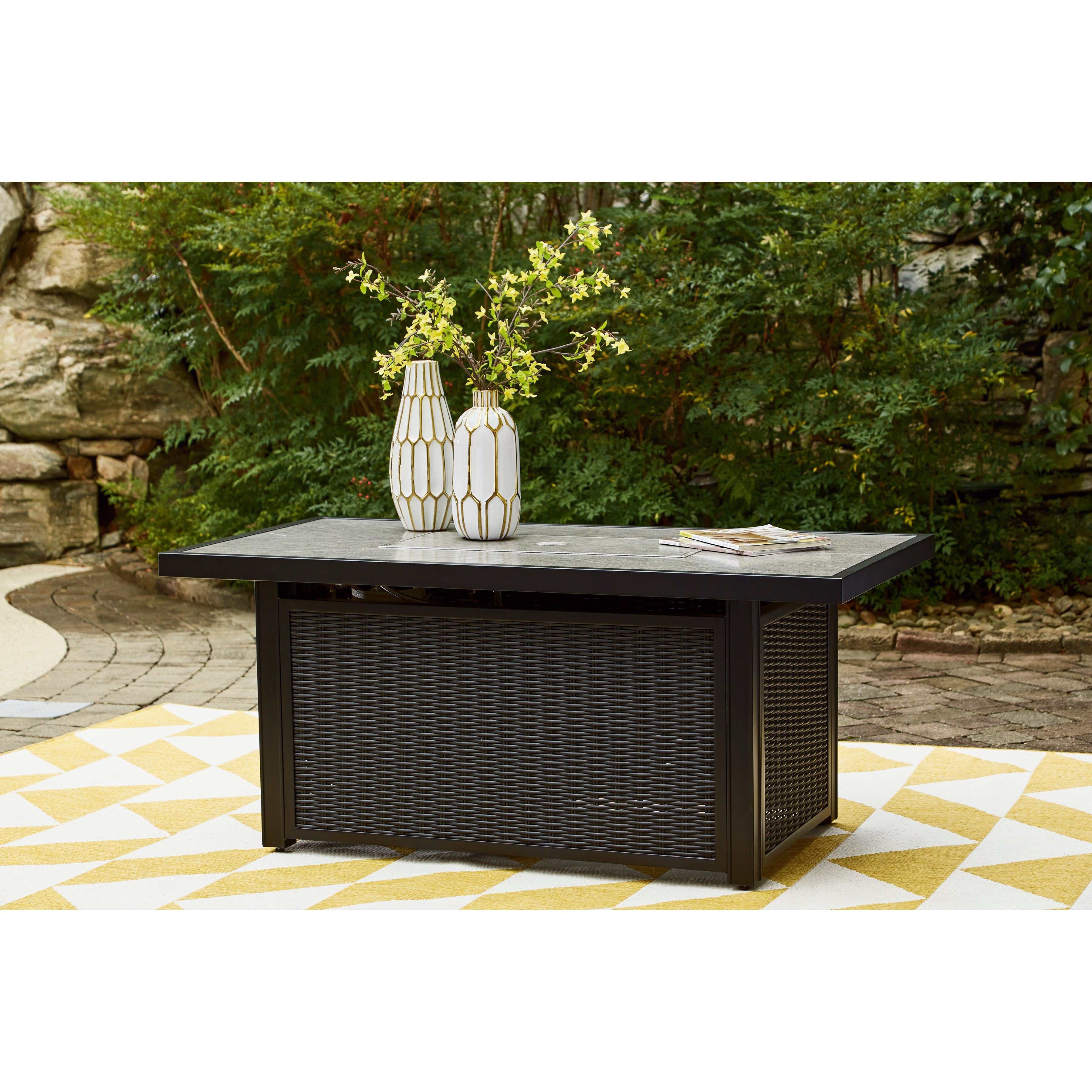 Fire Island Outdoor 58 Black Firepit Table - NEW