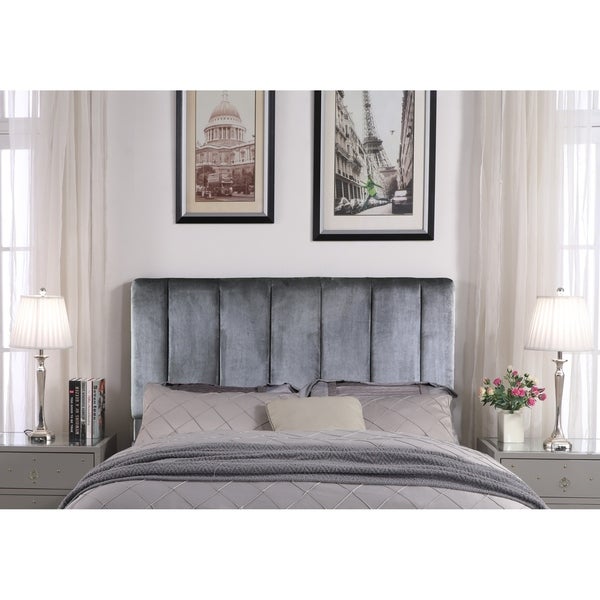 Chic Home Anwar Velvet Upholstered Vertical Striped Headboard - - 21529733