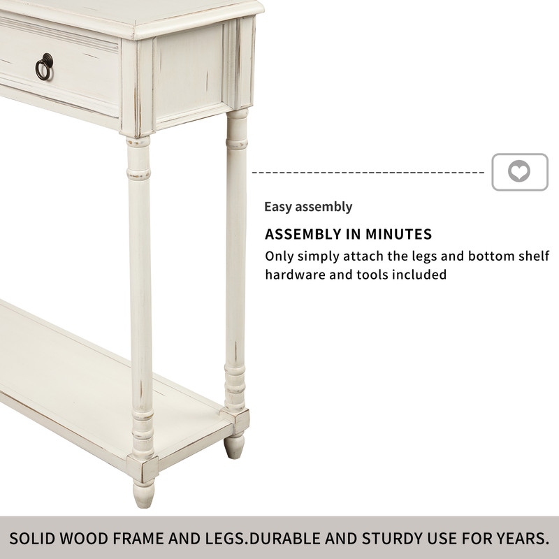 Rustic Solid Wood Console Table with Projecting Drawers and Long Shelf