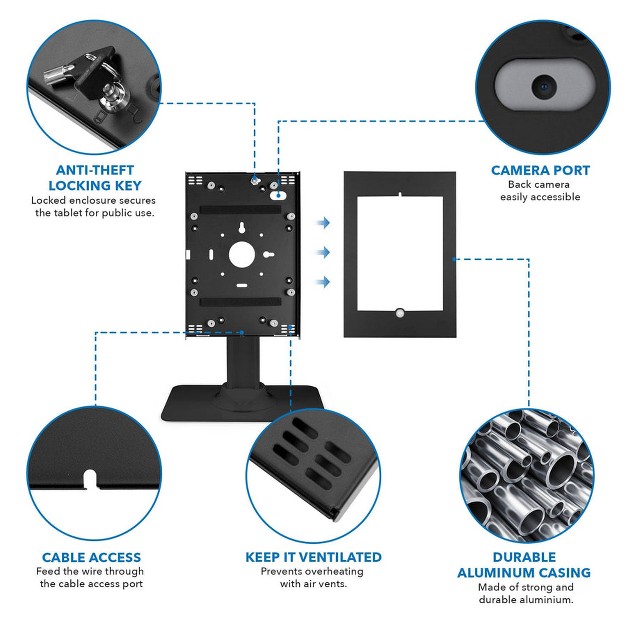 Mount it Anti theft Ipad 8 Kiosk Stand Secure Ipad 10 2 Retail Kiosk Locking Counter top Tablet Stand For 8th Generation Ipad 10 2 Black