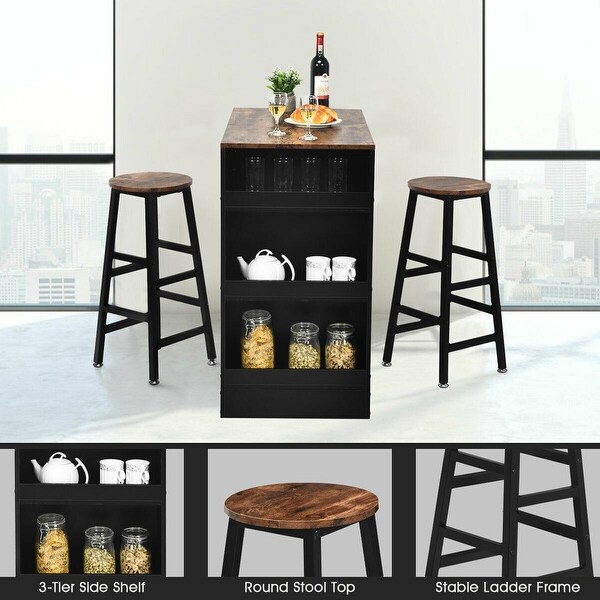 3 Pieces Bar Table Set with Storage - 36