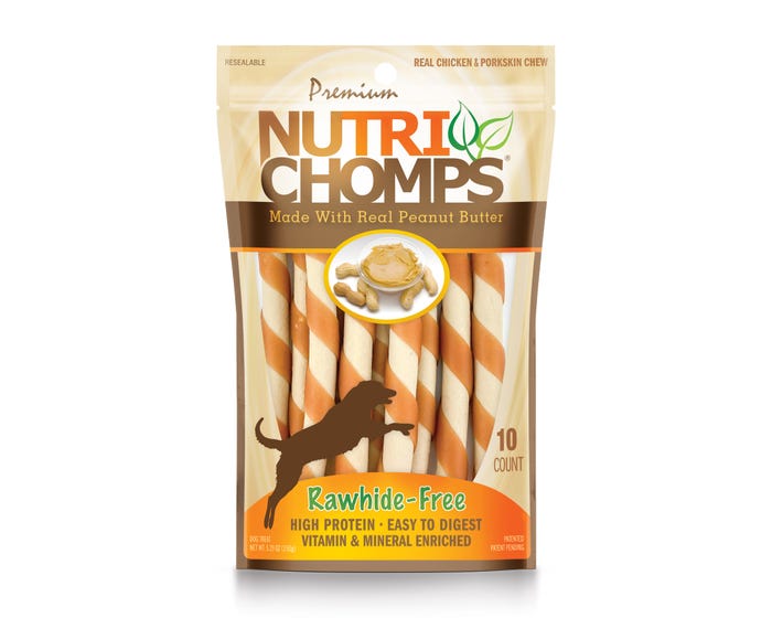 NutriChomps 6-inch Peanut Butter Wrapped Mini Twist， 10 Count Dog Chews