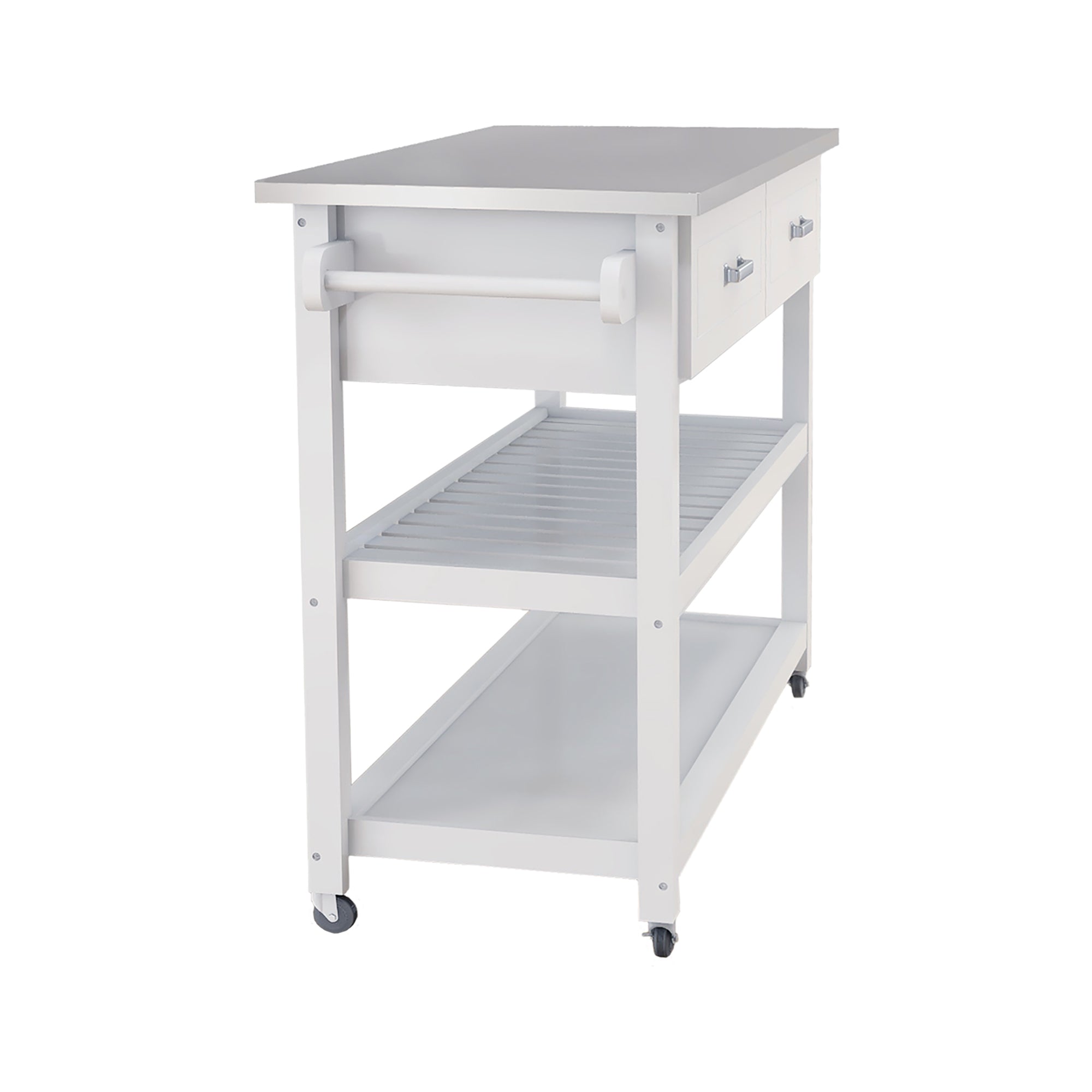 Storage Kitchen Islands on Wheels， BTMWAY Stainless Steel Table Top Kitchen Island Cart with Storage Drawers/Shelf/Towel Bar， Rolling Kitchen Trolley Utility Cart Microwave Cabinets， A5782