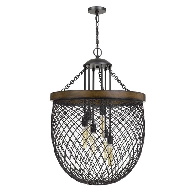 X 26 quot X 38 25 quot 6 light Metal wood Marion Mesh Shade Chandelier Bronze Cal Lighting