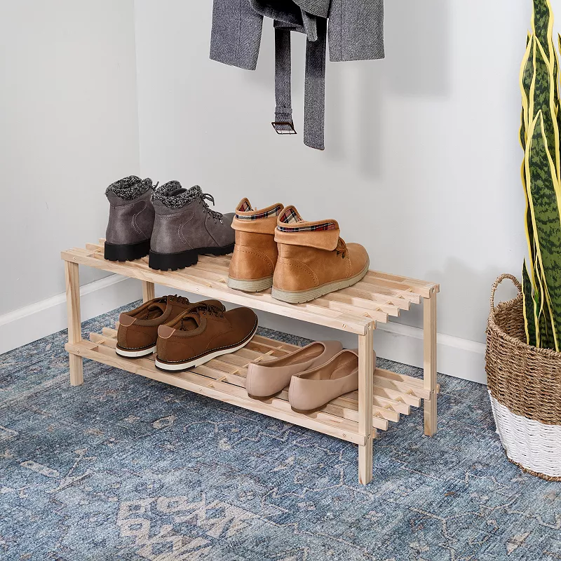 Honey-Can-Do 2-Tier Natural Wood Shoe Rack