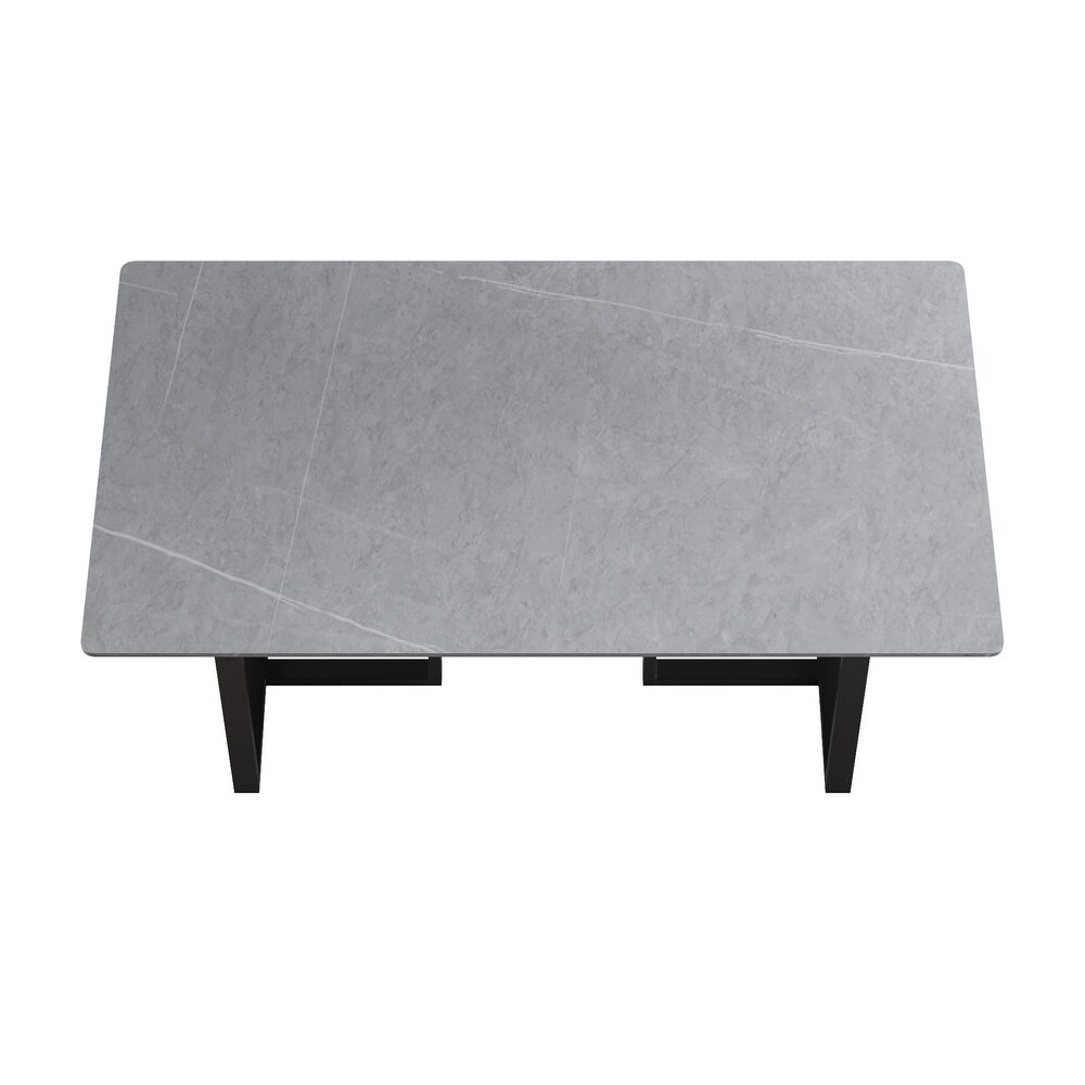 71L x 35W Modern Grey Rectangular Marble Dining Table with Steel Legs